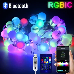 USB Bluetooth RGBIC Fata Luce 10M 50LED Stringa di luce natalizia con telecomando APP Decorazione ghirlanda per albero di Natale 1