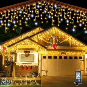 Festone di Natale Led Ghiacciolo Tende Luci All'aperto 4 M (W) * 0.6 M (H) Bianco Flash Fata Stringa Luce Chiaro Filo Decorazioni di Capodanno 2025 Per Matrimonio/Casa/Casa/San Valentino/Natale/Grondaia Decor 1