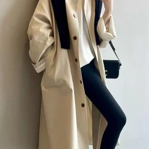 Trench da donna di media lunghezza con colletto in piedi stile britannico nell'autunno e nell'inverno 2025, nuovo cappotto casual e di fascia alta 1
