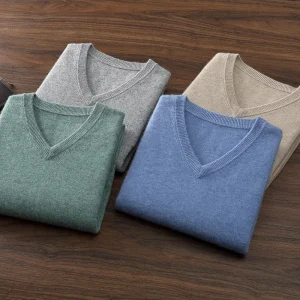 Maglione di cashmere 100% da uomo con scollo a V lavorato a maglia Pullover 2025 Primavera/Autunno Nuovo colore solido Top a maniche lunghe Business Casual Abbigliamento da uomo 1