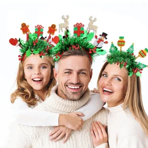 Fascia per capelli con cappello da Babbo Natale Set di fasce natalizie festive con cappelli da Babbo Natale con renne e pupazzi di neve per fotografie festive per Natale 1