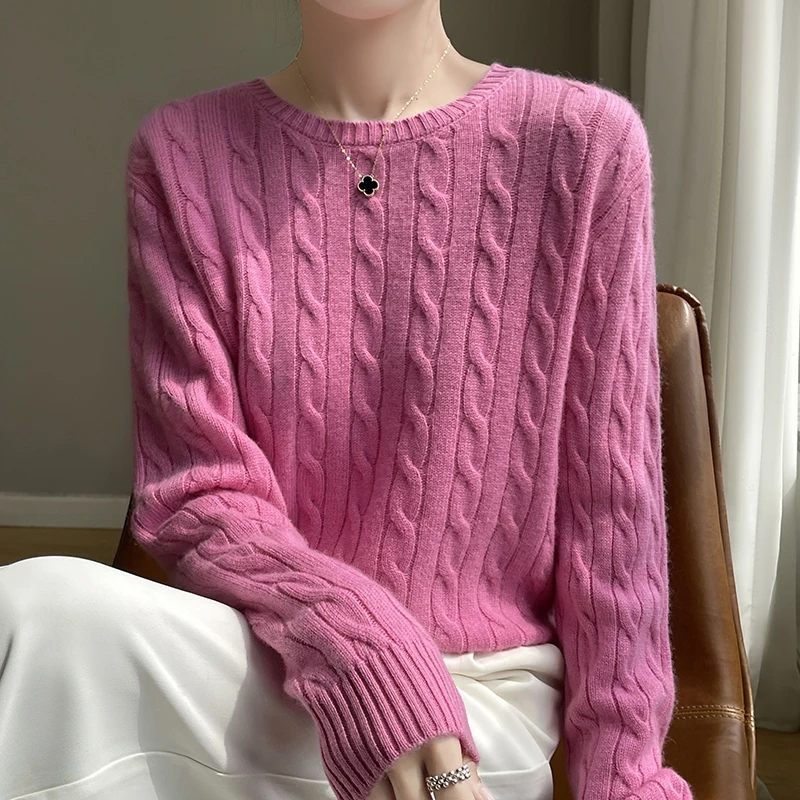 Autunno e inverno nuovo maglione lavorato a maglia di lana spessa girocollo Twist allentato moda maglia Bottoming Shirt Top 6