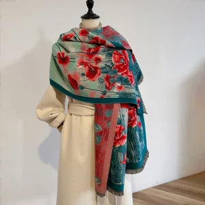 Stampa New Wraps Pashmina Poncho da viaggio Sciarpa di cashmere calda Donna 2023 Coperta spessa di lusso Inverno Bufanda Scialle Stole femminili 1