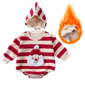 Natale Baby Kids Pagliaccetti Abbigliamento invernale per neonati 2025 Capodanno Pupazzo di neve Amore Arrampicata Design Ragazze Ragazzi Vestito con cappello 1