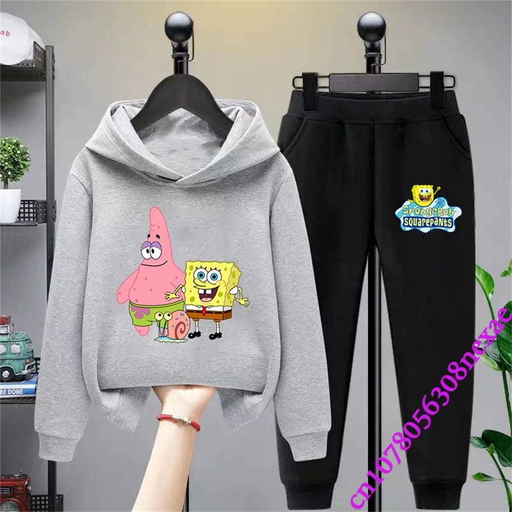 Spongebob primavera e autunno abbigliamento per bambini ragazzi e ragazze maglione vestito 2 pezzi stampa cartone animato maglione abbigliamento sportivo pantaloni 3