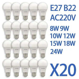 20PCS Lampadina A LED Lampada E27 AC 220V 8W 9W 10W 12W 15W 18W 24W Luce calda Illuminazione bianca fredda 3000K 4000K 6000K per le lampadine della stanza di casa 1