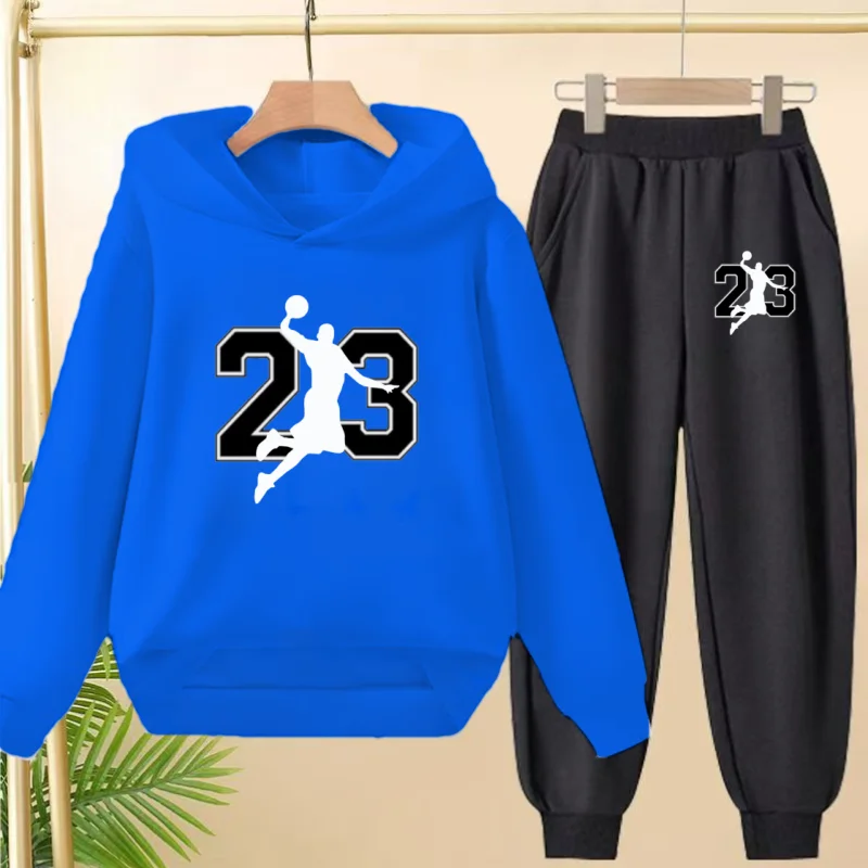Abbigliamento autunno inverno per bambini numero 23 Felpa con cappuccio da basket Ragazze Boy3-12Yrs Cappotto Felpa casual + Pantaloni Set da 2 pezzi Set sportivo 2
