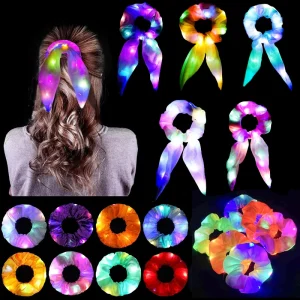 Popolare Lampeggiante Light Up cravatta per capelli LED Scrunchies luminosi Donne ragazze incandescente Scrunchy Corda per capelli Halloween fascia per capelli luminosa 1