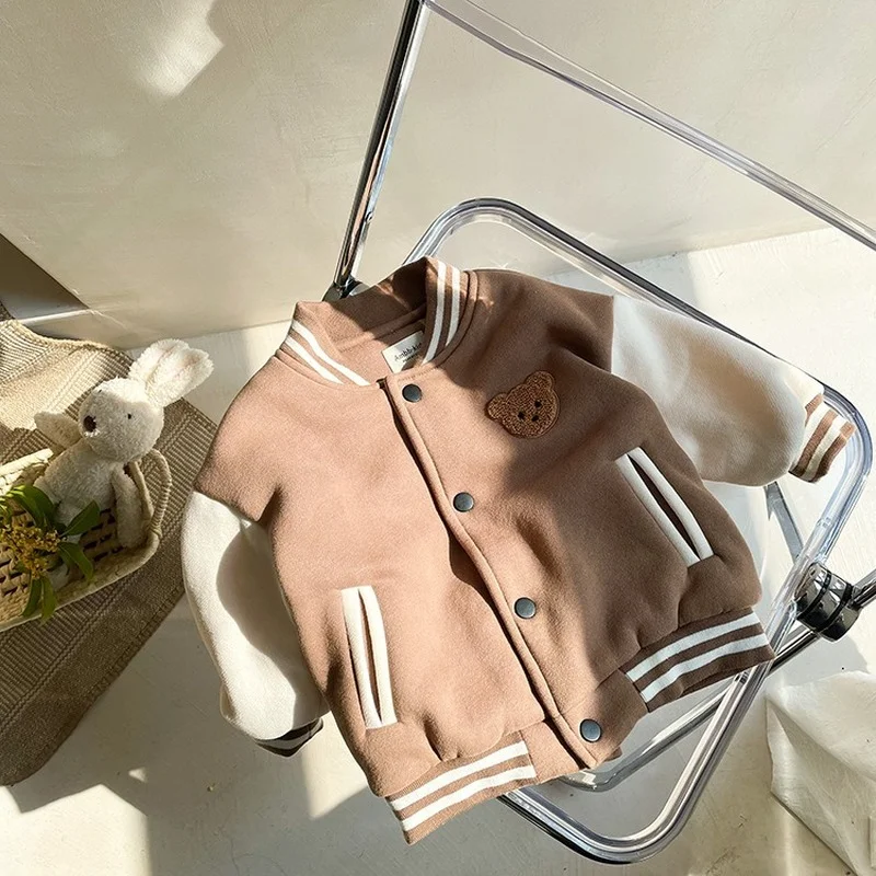 Giacca da bambino Casual Orso ricamato Capispalla per bambini Cappotto basic Bambino neonato Neonato Ragazze Vestiti Carino in pile Inverno caldo 6