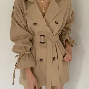 REALEFT 2023 nuovo autunno inverno kaki minimalista Trench da donna telai giacca a vento sciolto manica svasata doppio petto Trench 1