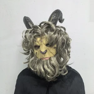 Bestia realistico casco in lattice copricapo integrale Cosplay Wild Beast King Mask Monster Horns uomini con parrucca puntelli per feste di Halloween 1
