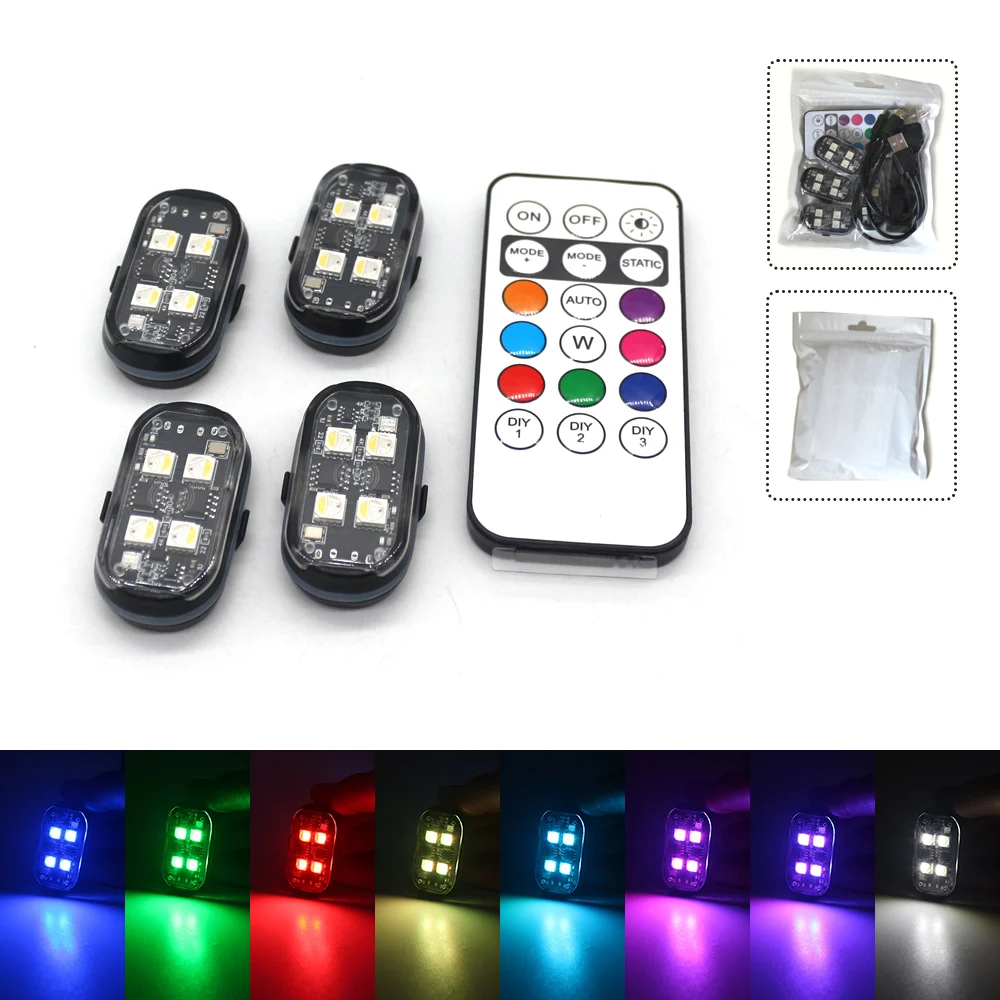 Kit luce LED per auto ricaricabile, luce LED che cambia colore RGB con telecomando, lampada decorativa per atmosfera per auto moto 4