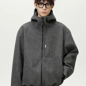 Giacca da lavoro in tweed da uomo autunno/inverno nuova giacca corta con cappuccio ampia silhouette ispessita calda per pendolarismo 1