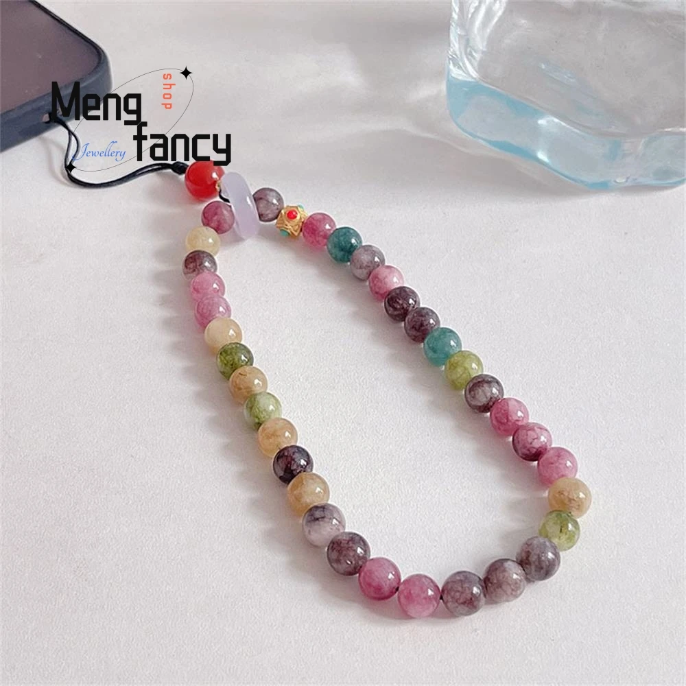 Perline di tormalina naturale catena di telefoni cellulari studenti nuovi gioielli di moda popolari con anello di pace in calcedonio semplice cinese 3