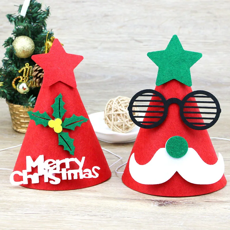 (1 pz/borsa) 17*12 cm Natale Cartoon Cappello da festa Decorazione natalizia Cappello in feltro non tessuto Fatto a mano fai da te 2