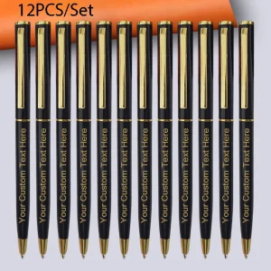 12 pezzi di penna a sfera con testo dorato personalizzato, regalo personalizzato per la scuola, ufficio, logo, insegnante, negozio di cancelleria, scrittura di prodotti di lusso 1