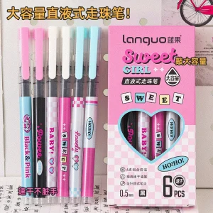 Kawaii penna Roller ad asciugatura rapida da 0.5mm ad alta capacità inchiostro nero dritto penne Gel Roller liquide cancelleria per ufficio scolastico 1
