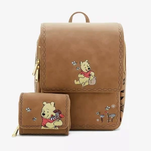 Nuovo simpatico Loungefly Disney Winnie The Pooh Fiore Marrone Cartoon Mini Zaino Rosso Topolino Zaino Simpatico cartone animato Borsa regali 1