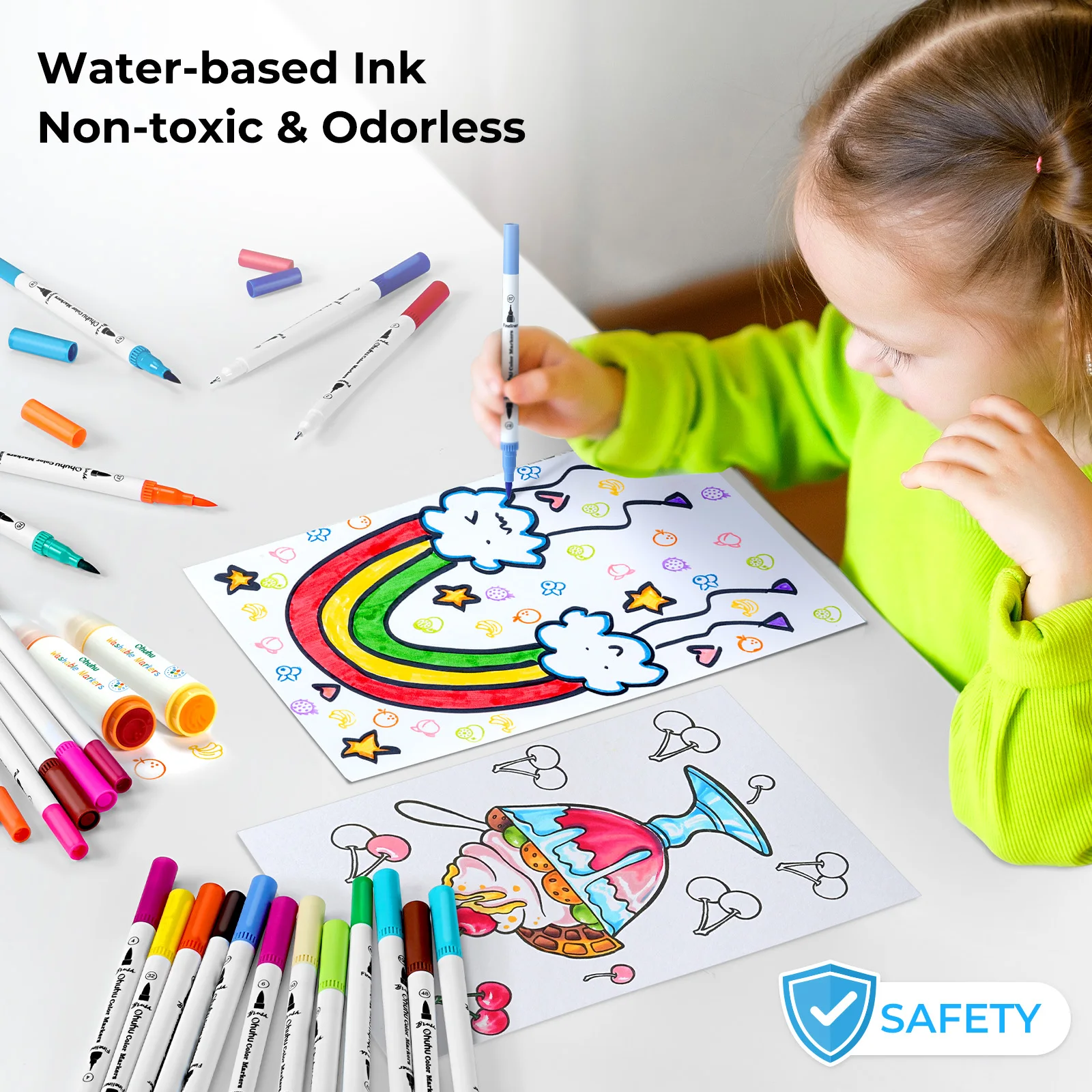 Ohuhu Pennarelli artistici Set di pennarelli a doppia punta Penna per acquerello Colorazione Pennello per acquerello Fineliner Pittura Disegno Materiale scolastico 3