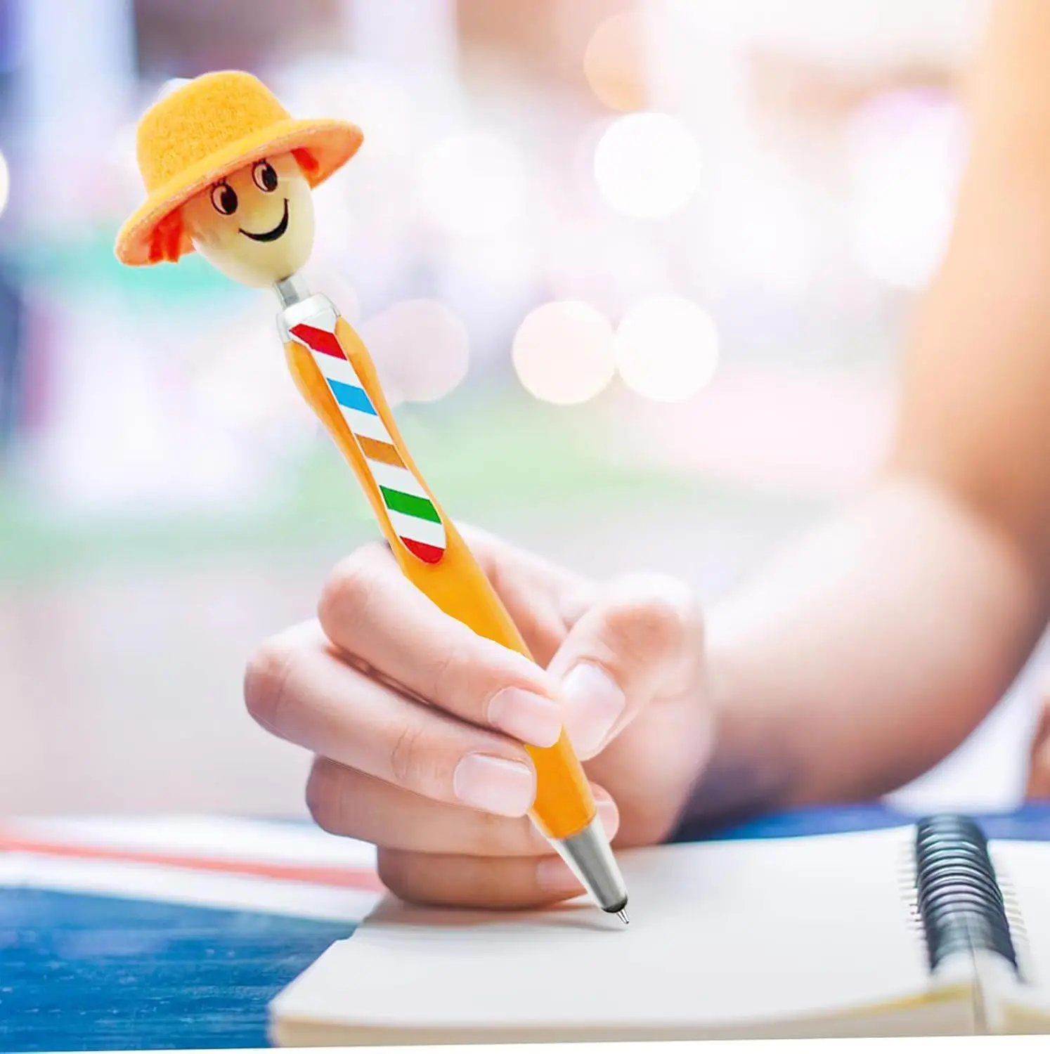 6 pezzi di penna a sfera con testa per mop, penna per mop con cappello, penna a sfera creativa in peluche con punta divertente, adatta per ufficio e scuola 5