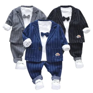 3 pezzi ragazzi set primavera autunno bambini vestito da gentiluomo cravatta t-shirt + cappotto + pantaloni 0-5 anni vestiti da festa per bambini vestito per il tempo libero 1