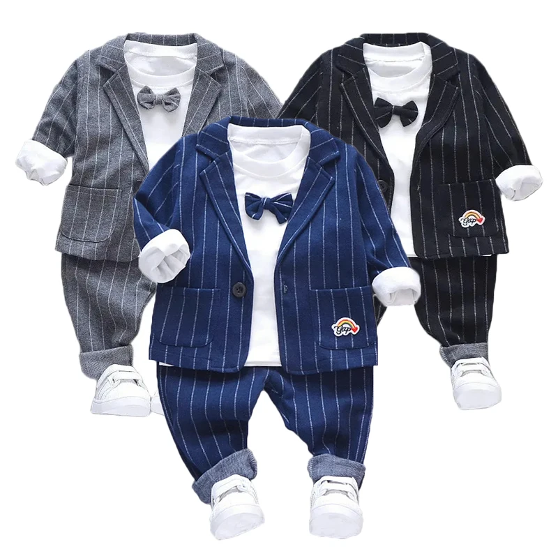 3 pezzi ragazzi set primavera autunno bambini vestito da gentiluomo cravatta t-shirt + cappotto + pantaloni 0-5 anni vestiti da festa per bambini vestito per il tempo libero 1