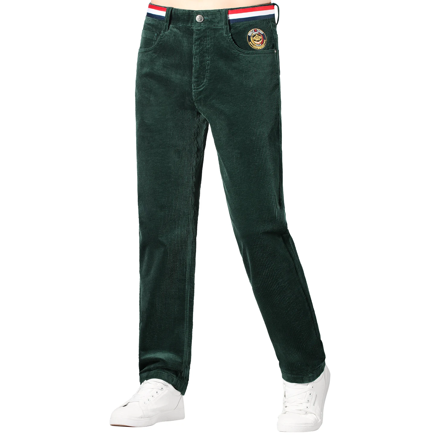 Pantaloni invernali da uomo in velluto a coste 2025, pantaloni da uomo in cotone addensato elasticizzato casual, pantaloni coreani dritti a vita media rossi taglie forti 4