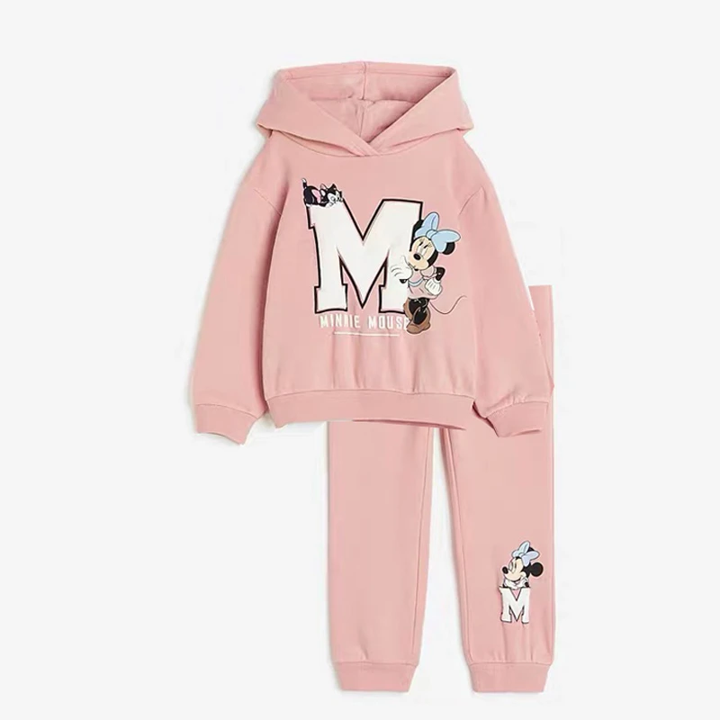 Minnie e Topolino con stampa completa Top con cappuccio Leggings tinta unita Due pezzi Nuovi bambini Cartoon Felpa + Pantaloni Set di vestiti per bambini 4