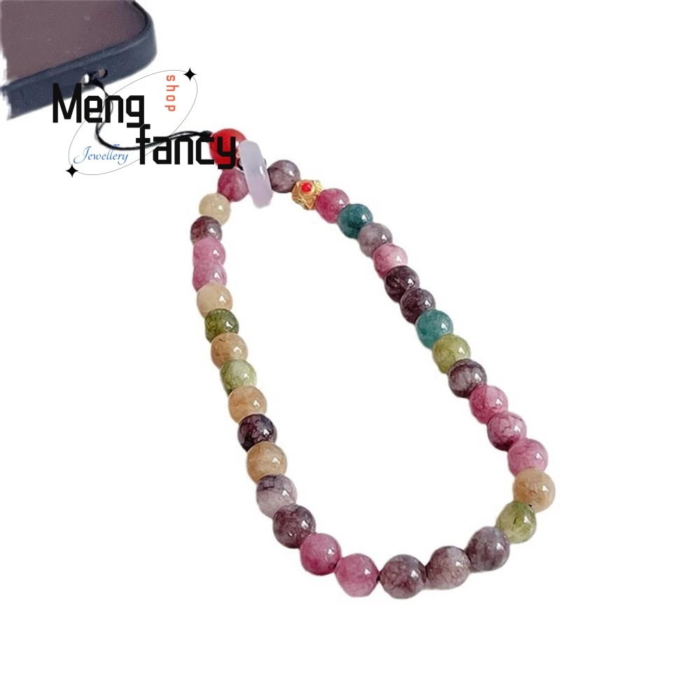 Perline di tormalina naturale catena di telefoni cellulari studenti nuovi gioielli di moda popolari con anello di pace in calcedonio semplice cinese 6