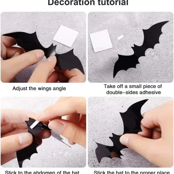 Decorazione da parete 3D impermeabile pipistrelli neri Decorazioni di Halloween Decorazioni per la casa stregata Adesivo 3D pipistrelli ragno Puntelli spaventosi di Halloween 6
