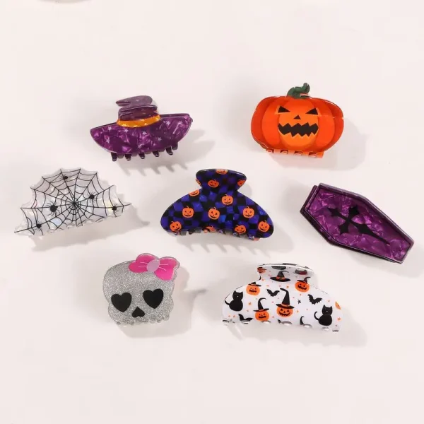 1/7 pezzi di ragno scheletro di zucca a tema Halloween, fermaglio per capelli carino e divertente, fermaglio per squalo, accessorio per capelli da donna 5