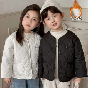 Cappotto foderato in pile per ragazze Ragazzi Addensare Piumino invernale Capispalla caldo Autunno Parka allentato casual per bambini Vestiti in cotone per bambini 1