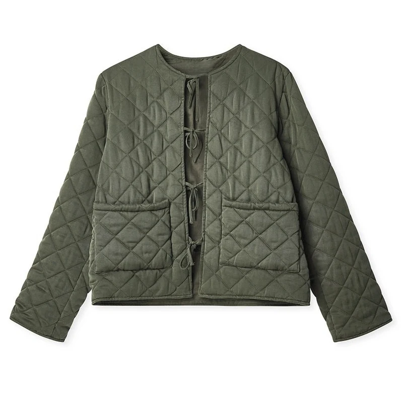 Giacca trapuntata elegante con lacci da donna Nuovo arrivo girocollo manica lunga caldo cappotto invernale con tasche Abiti da donna 6