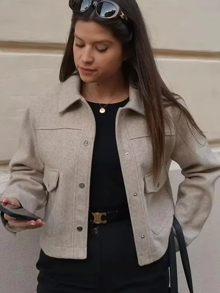 HH Giacche da donna Autunno Moda Tasche frontali solide Giacca a maniche lunghe con bottoni Cappotto capispalla casual da donna elegante 2