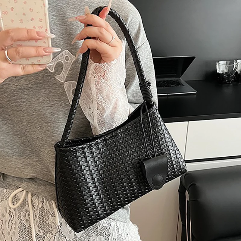 Borsa a tracolla con motivo intrecciato da donna Autunno e inverno Abbigliamento casual Borsa con manico a mano Borsa da ascella retrò alla moda con portamonete 3