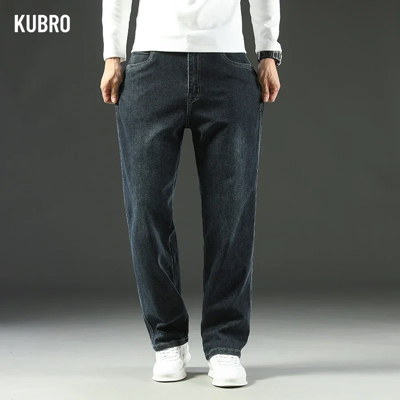 KUBRO 2025 Nuovi jeans da uomo autunno e inverno larghi comodi dritti business casual versatili pantaloni da lavoro a gamba larga 5
