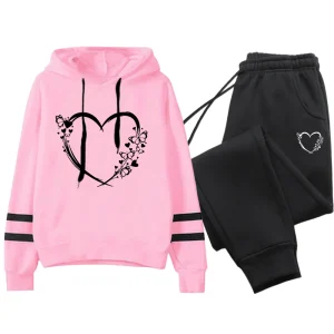 Set due pezzi ampio e confortevole per donna Tuta da donna a righe 2025 Tuta sportiva da donna Felpa con cappuccio casual Set da jogging quotidiano 1