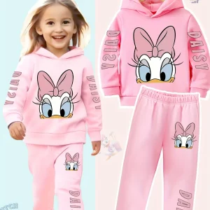 Set felpa con cappuccio e pantaloni per bambini Disney Paperino Felpa con stampa di cartoni animati adatta per ragazzi e ragazze di 3-12 anni 1