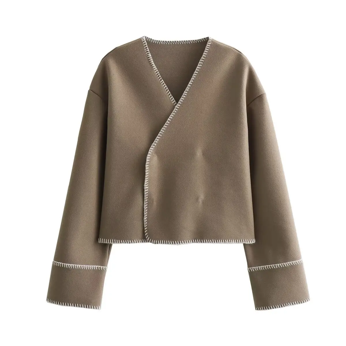 2024 nuove donne moda linea di contrasto decorazione scollo a V giacca Casual capispalla femminile Chic autunno Kimono cappotto top 2