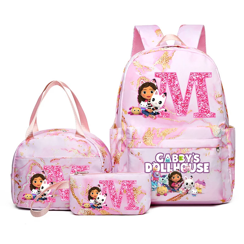 3 pezzi Gabby Dollhouses Zaino per bambini Astuccio per matite Borsa da scuola per lettere di cartoni animati Kawaii Zaino per ragazze di grande capacità Regali di compleanno 4