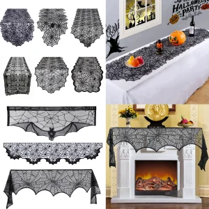 Halloween Lace Spider Web Table Runner tovaglia Halloween Black camino Mantel Cover per la decorazione di Halloween della festa in casa 1