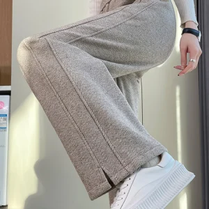 Pantaloni a spina di pesce Pantaloni staight da donna Autunno Inverno Pantaloni da donna casual a vita alta da ufficio Pantaloni da abito spessi per le donne 1
