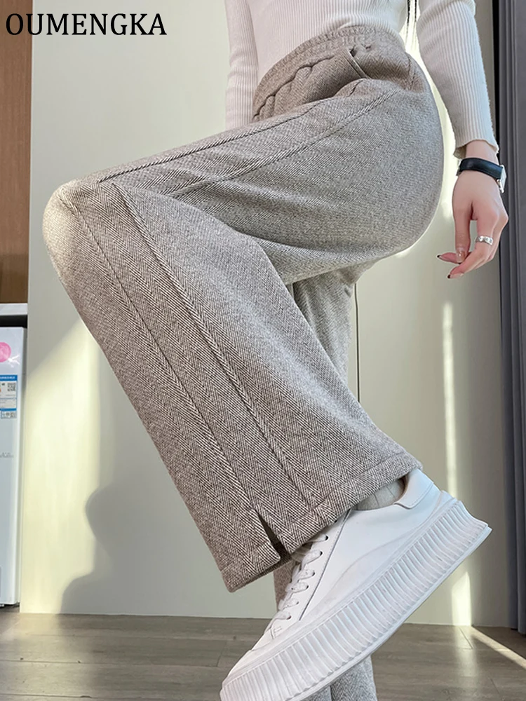 Pantaloni a spina di pesce Pantaloni staight da donna Autunno Inverno Pantaloni da donna casual a vita alta da ufficio Pantaloni da abito spessi per le donne 1
