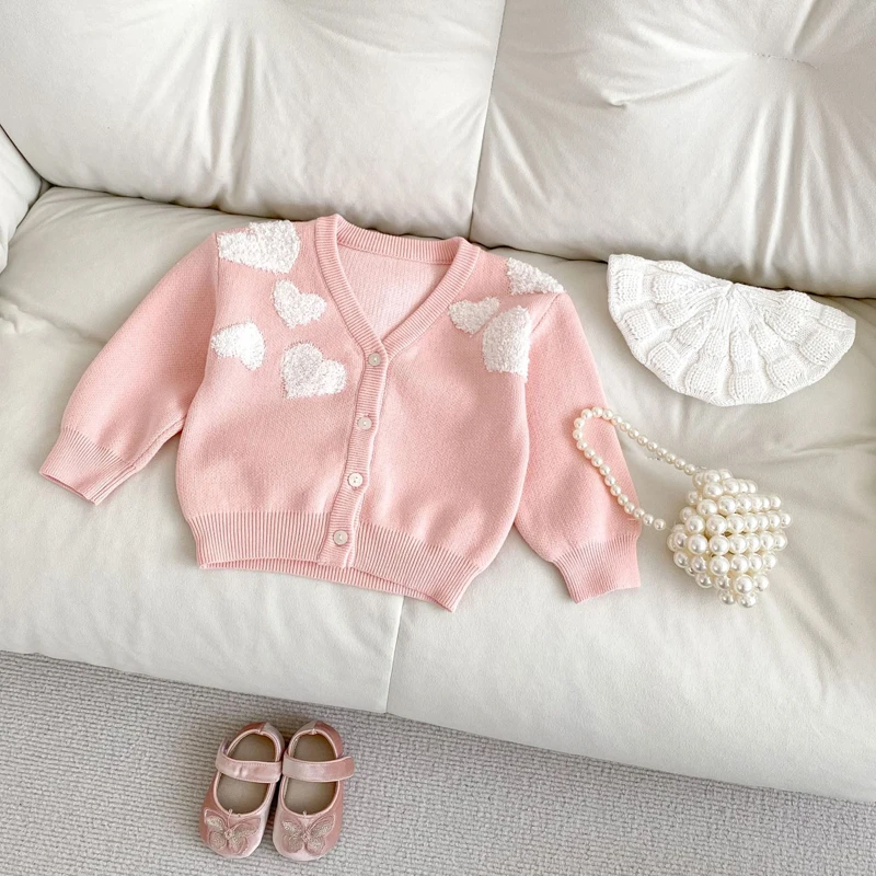 Nuovi vestiti primaverili per bambini da 0 a 3 anni, squisito maglione a maniche lunghe ricamato e cardigan per bambine 2