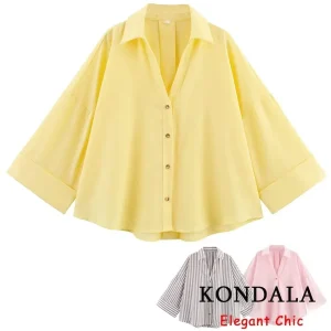 Camicia allentata casual da donna autunno Camicia a maniche larghe con bottoni bavero 2025 Nuova camicia versatile per le vacanze minimaliste primavera autunno 1