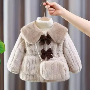 Bambini Ragazze Bambino Soffici Giubbotti Bambini Pelliccia Sintetica Fiocco Cappotti Inverno Spessore Caldo Tuta Sportiva Risvolto Abiti Casual 1-5 Anni 1