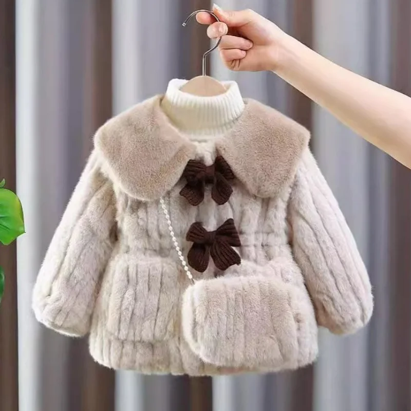 Bambini Ragazze Bambino Soffici Giubbotti Bambini Pelliccia Sintetica Fiocco Cappotti Inverno Spessore Caldo Tuta Sportiva Risvolto Abiti Casual 1-5 Anni 1