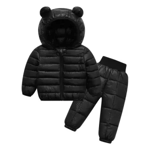 Bambino inverno neonate ragazzi caldo finto piumino giacca con cappuccio cappotto set di vestiti bambini bambini tuta da neve tuta sportiva pantaloni tuta 1