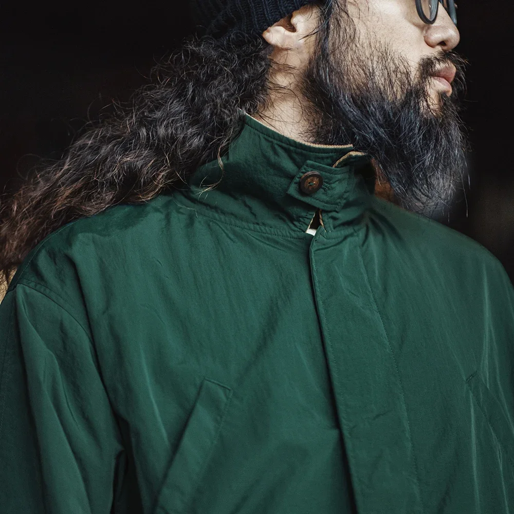 Maden Giacca Safari multitasche retrò da uomo Cappotto classico in velluto a coste allentato verde Capispalla versatile per la primavera e l'autunno 4