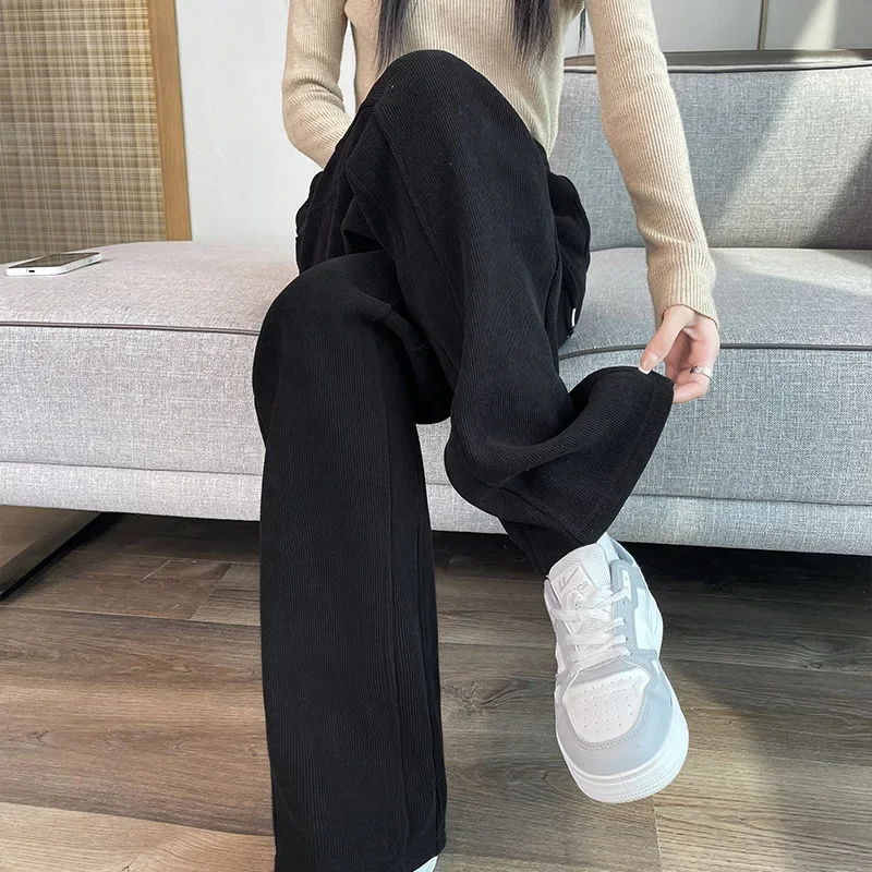 Pantaloni a gamba larga foderati in pile taglie forti Pantaloni a gamba dritta casual spessi drappeggiati autunno inverno da donna nuovo stile 2